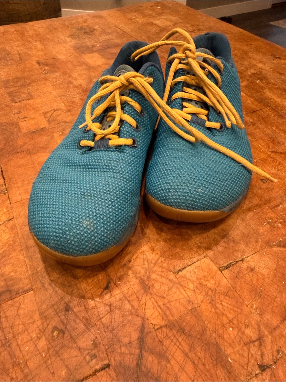 NOBULL Teal Knit Sneakers with Yellow Laces